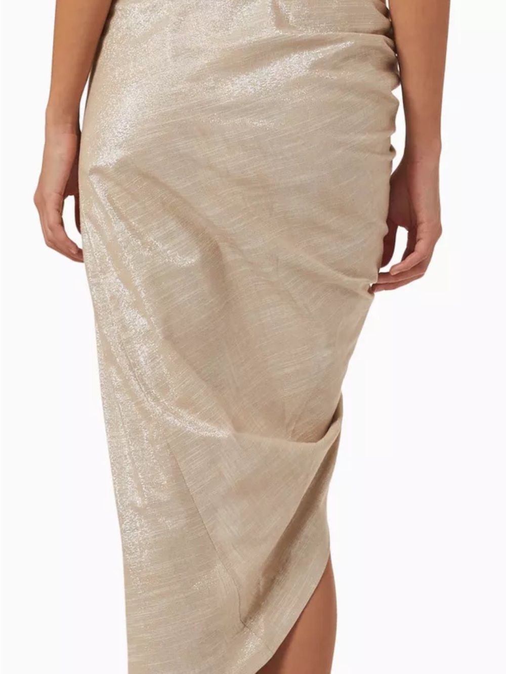 Asymmetrical Cream Ruched High-Slit Midi Skirt - Picture 4 of 7